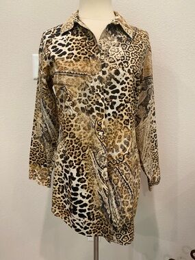 Chico's No Iron Button Down Shirt Animal Leopard Print Medium